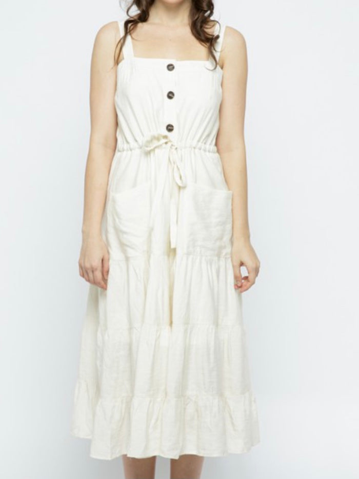 Ivory Square Neckline Midi Dress