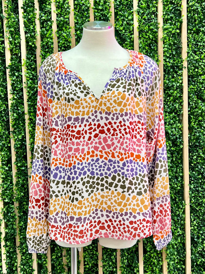 Multi Dots Balloon Sleeve Blouse