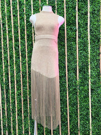 Beige Fringe Detail Knit Skirt