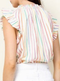 Multicolor Striped Flutter Sleeve Top