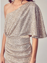 Sequin One Shoulder Midi Dress