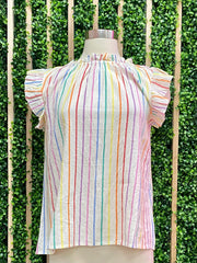 Multicolor Striped Flutter Sleeve Top