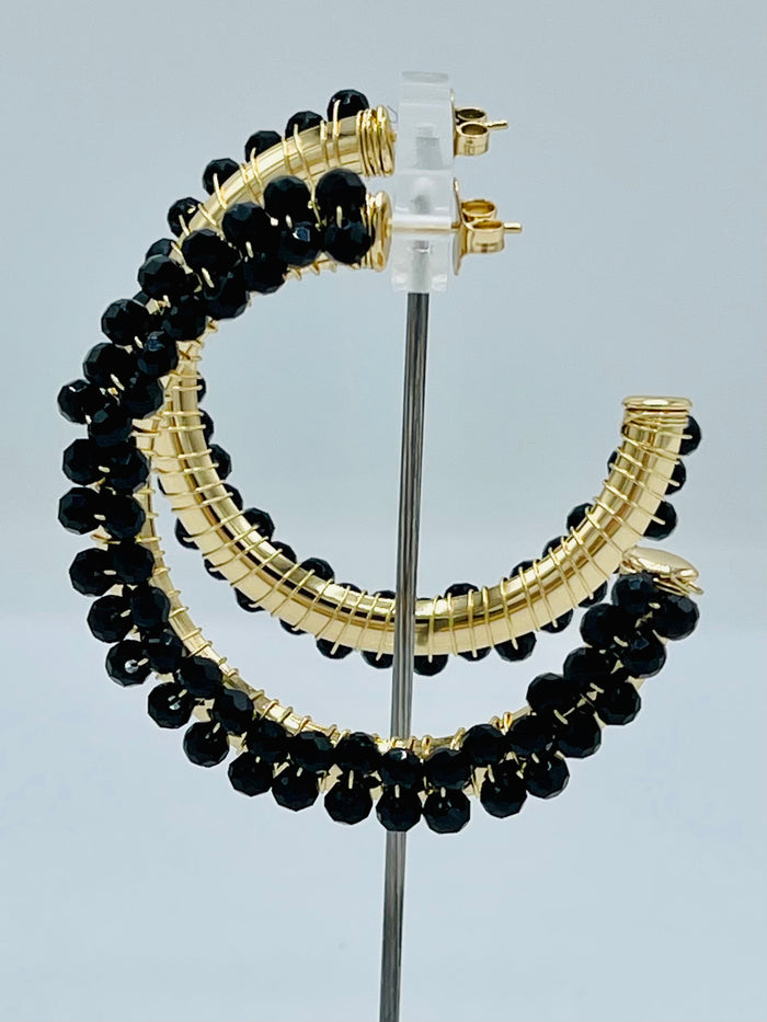 Double Row Black Crystal Hoops