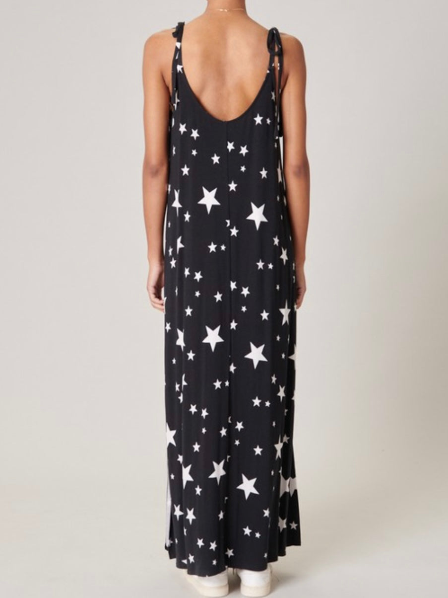 Black Star Print Maxi Dress