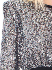 Black Sequin Long Sleeve Crop Top