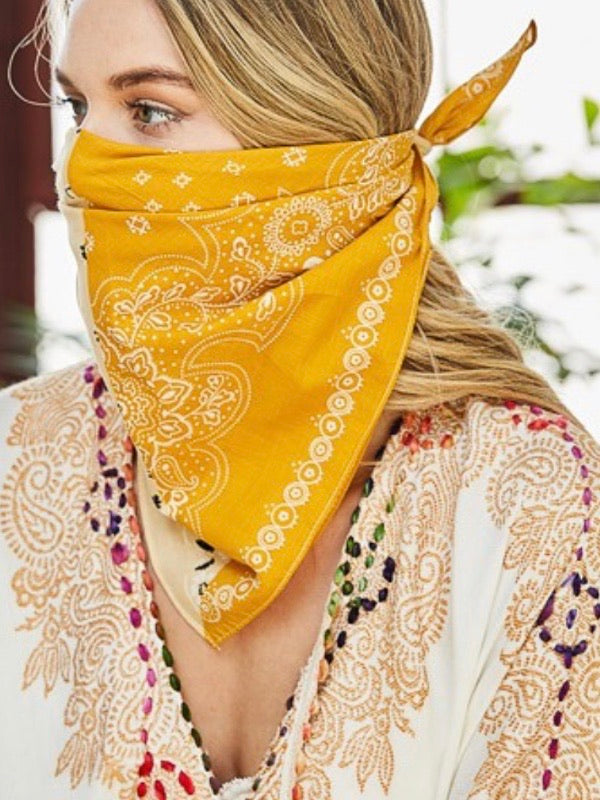Two Tone WEstern Floral Bandana Facemask