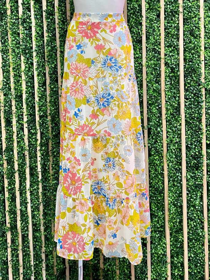 Yellow Floral Print MAxi Skirt