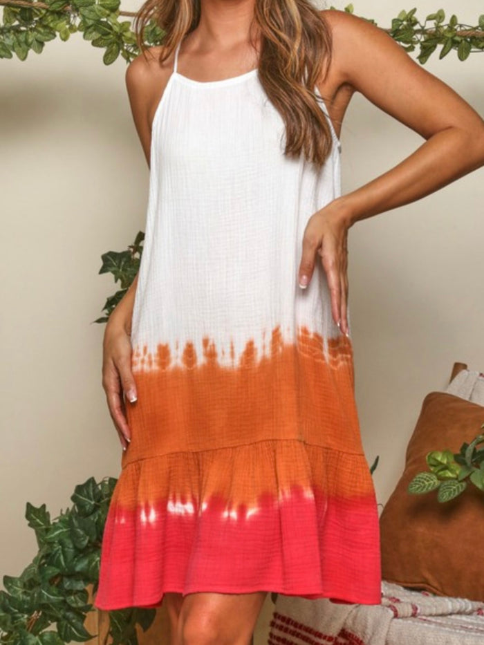 Red Orange Ombre Dropwaist Dress