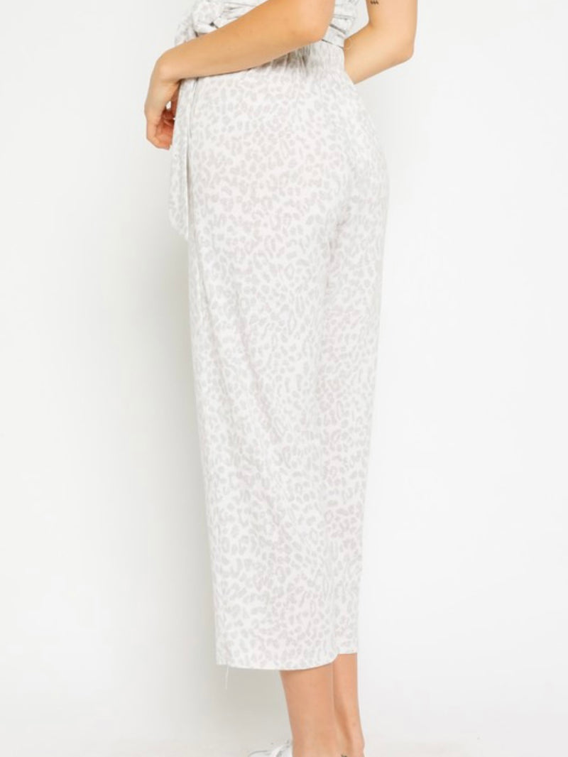 Grey Animal Print Midi Crop Pant Set