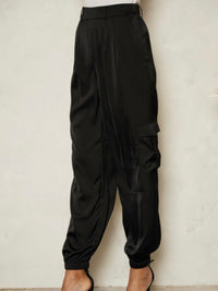 Black Satin Cargo Jogger