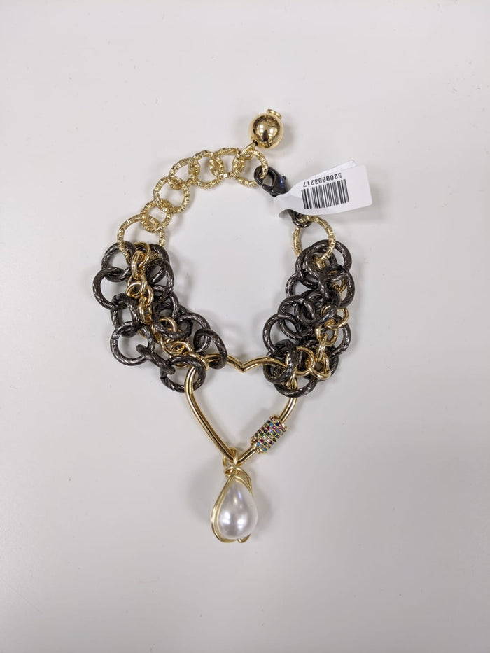 Gold Heart Lock Two Tone Bracelet
