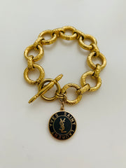 Vintage Gold & Black YSL Repurposed Circle Link Toggle Bracelet Availability