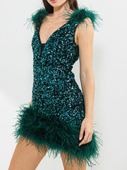 Exquisite Feather Detail Sequin Dress