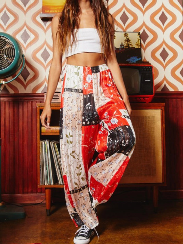 Floral Print Patchwork Pants
