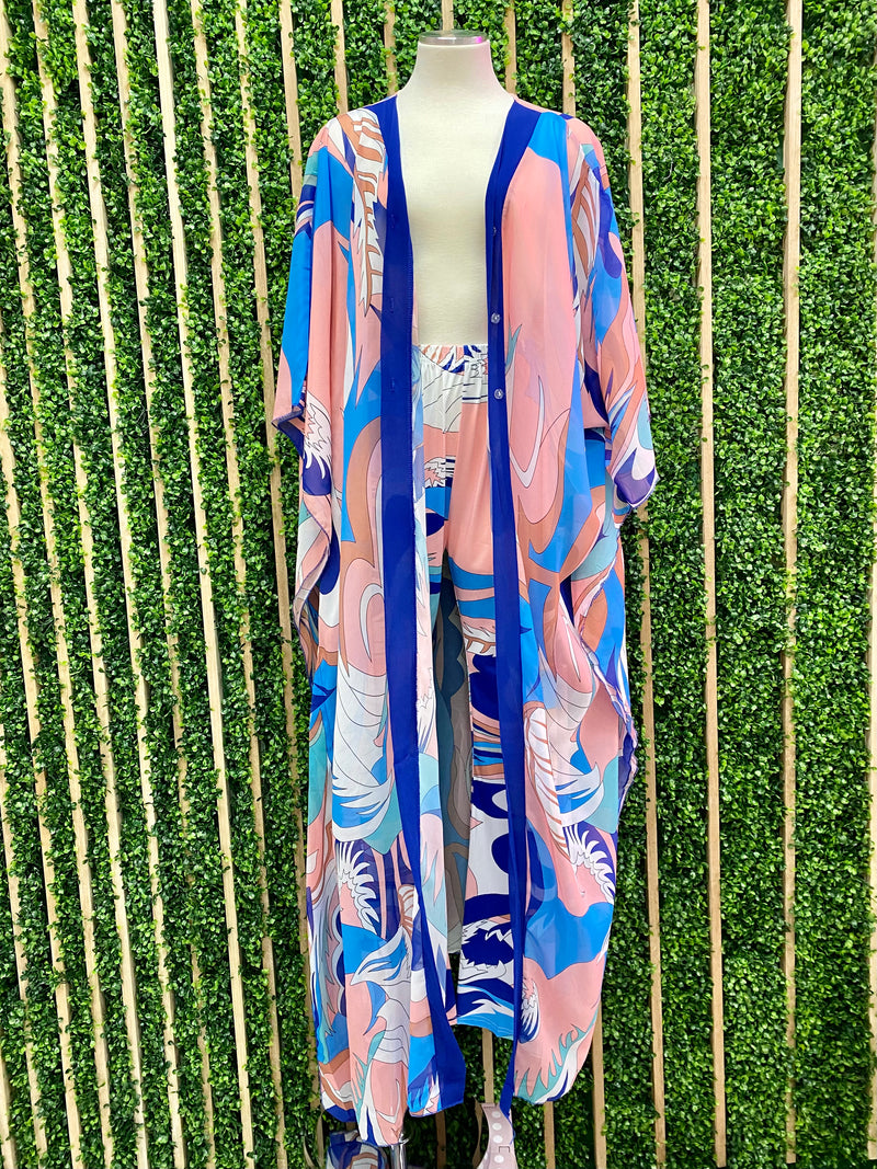 Exquisite Blue Print Tunic Set