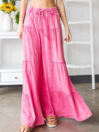 Acid Wash Tiered Wide Leg Pant