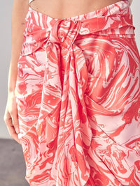 Pink Marble Ruched Midi Skirt