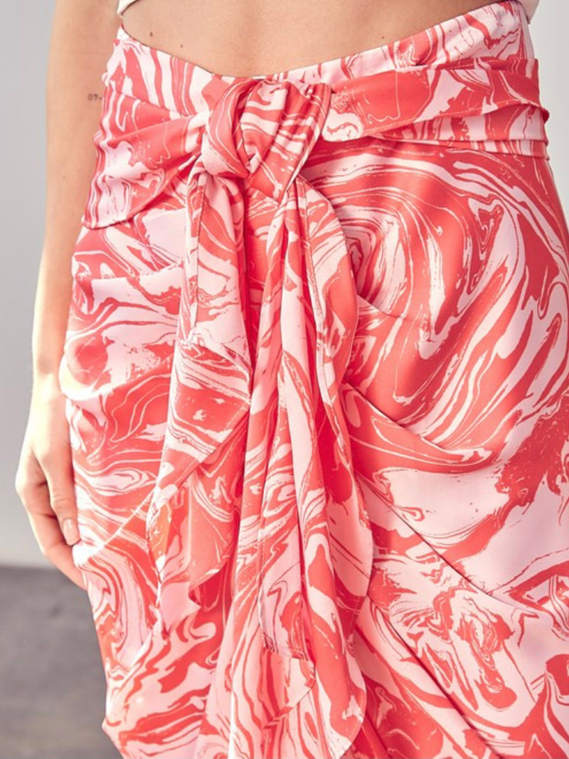 Pink Marble Ruched Midi Skirt