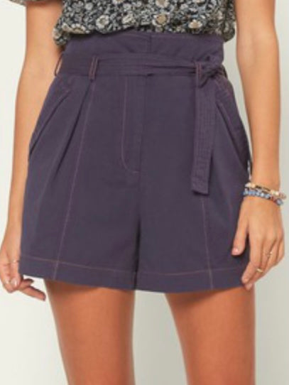 Contrast Stitch High Waist Shorts