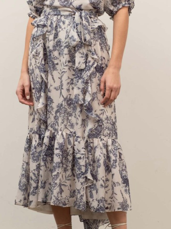 Floral Ruffled Midi Skirt