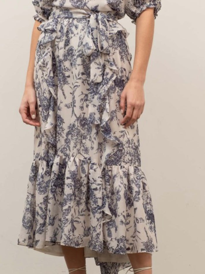 Floral Ruffled Midi Skirt