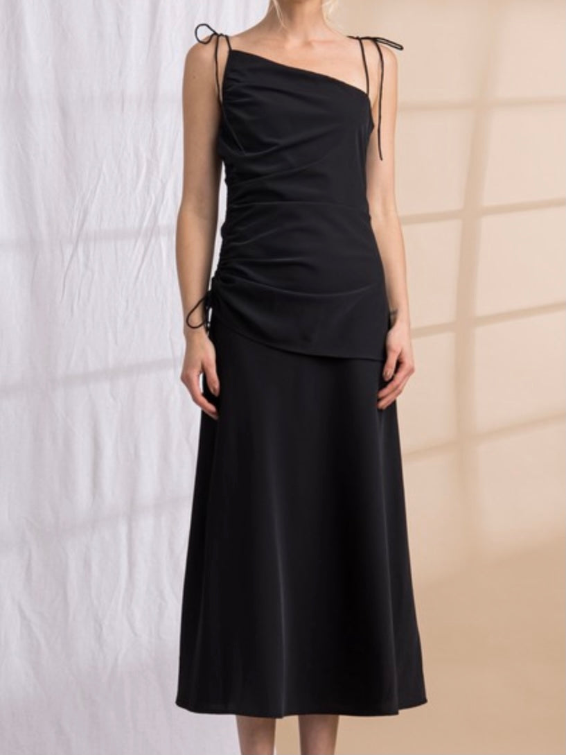 Classy Black One Shoulder Midi Dress