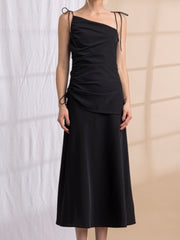 Classy Black One Shoulder Midi Dress