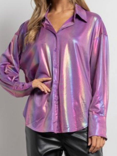 Purple Iridescent Foil Blouse