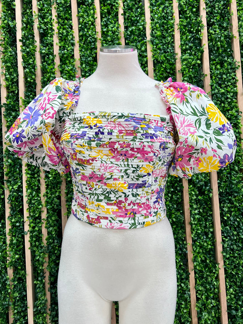 Delicate Pink Yellow Multi Floral Top