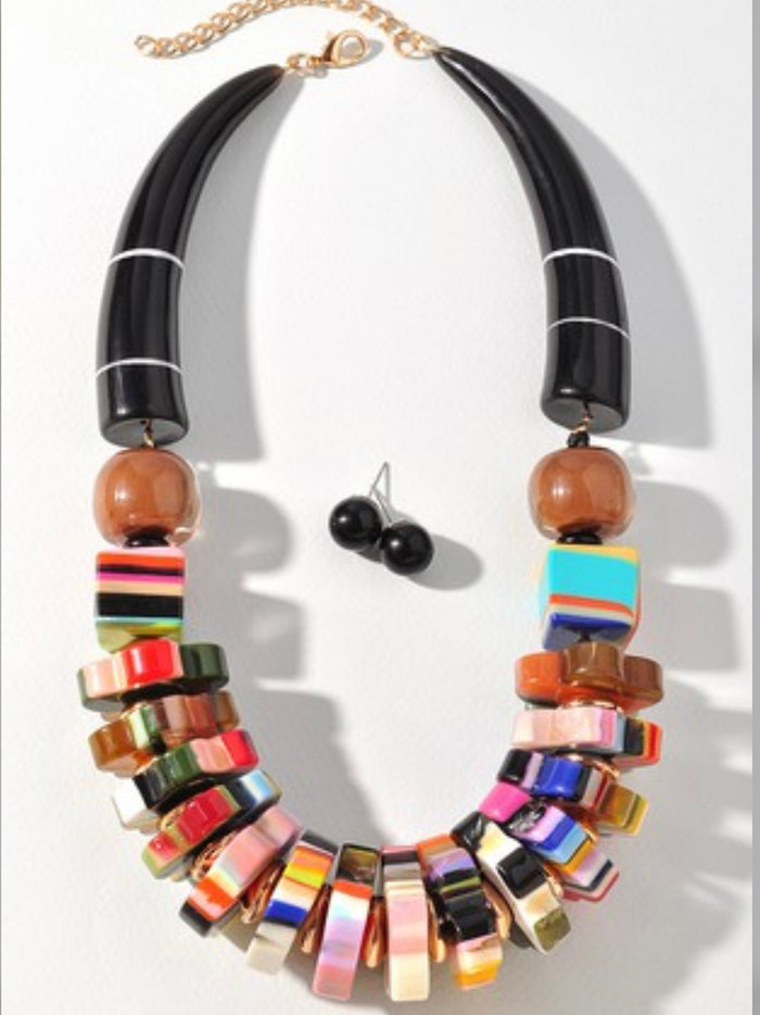 Multi Color Resin Disc Necklace