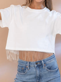 Rhinestone Fringe Crop Shirt