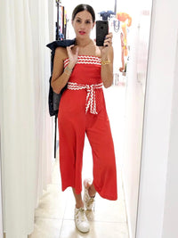 Tomato Trim Strapless Culote Jumpsuit