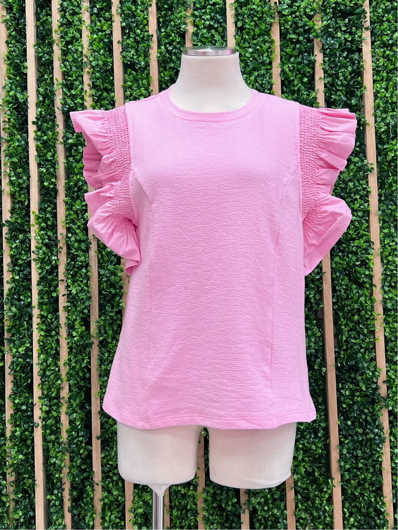 Pink Mixed Media Flutter Sleeve Top