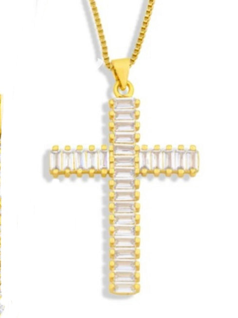 Czech Crystal Stainless Steel Cross Necklace