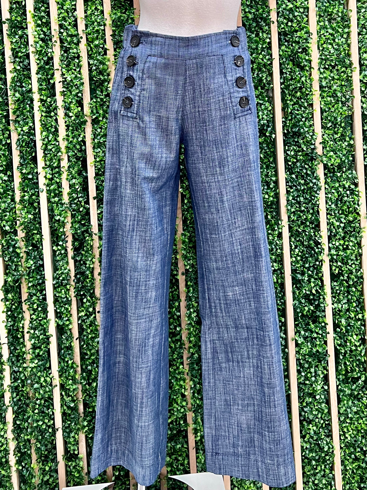 Button Detail Wide Leg Pants