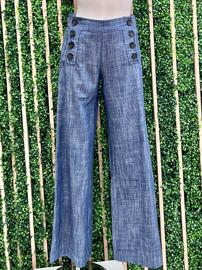 Button Detail Wide Leg Pants