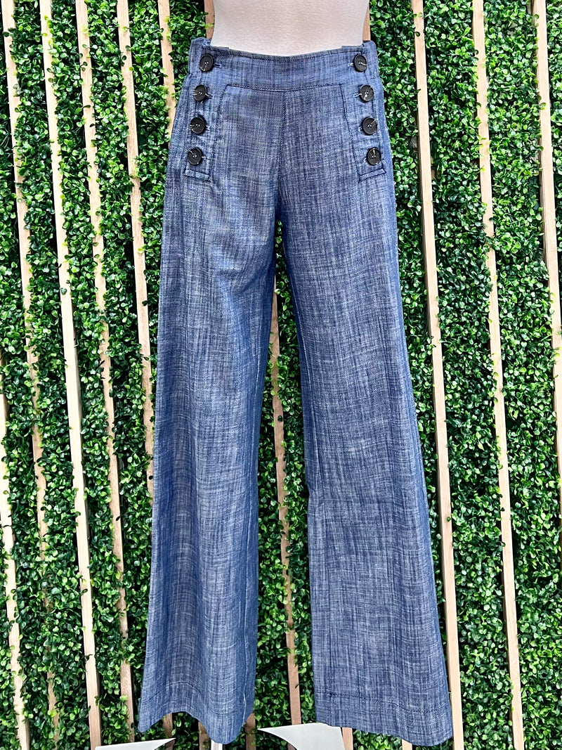 Button Detail Wide Leg Pants