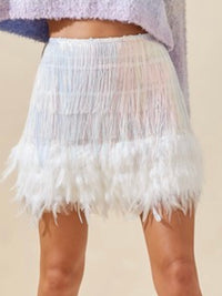 Iridescent Feather Sequin Short Skirt