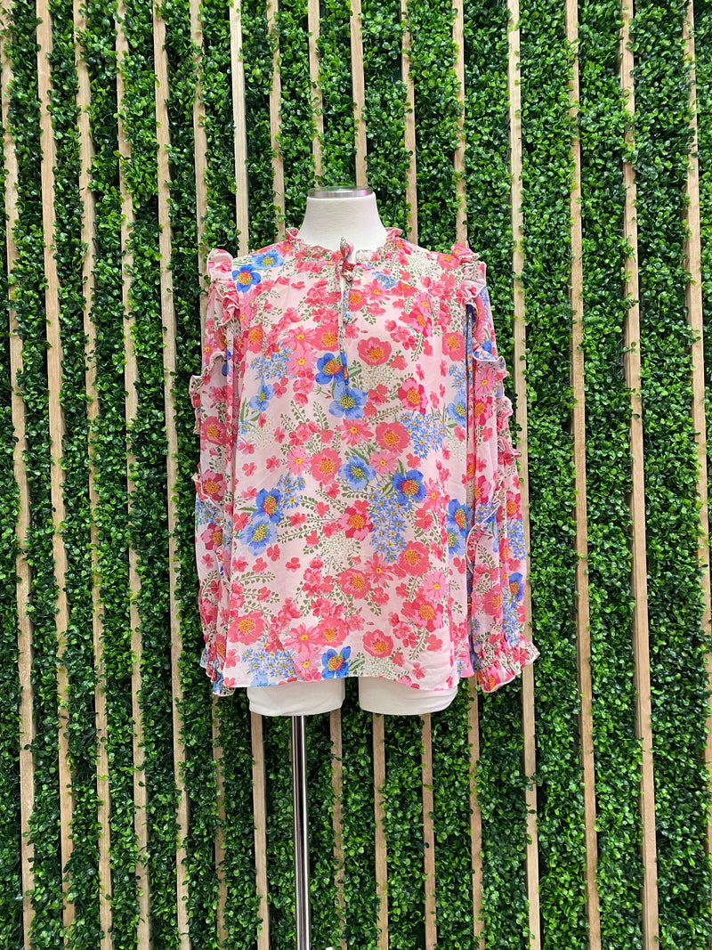 Pink Floral Long Sleeve Blouse