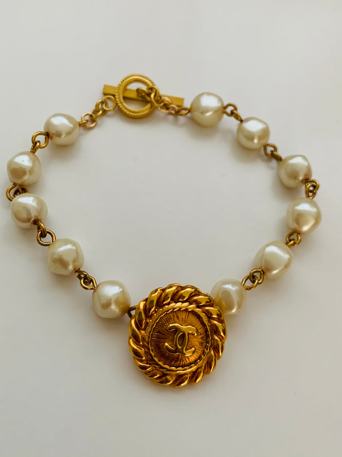 Vintage CC Repurposed Pearl Toggle Bracelet