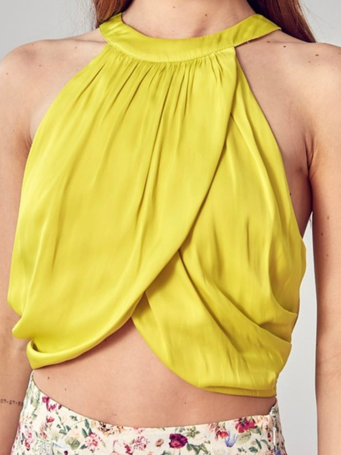 Lime Overlap Pleated Back Tie Top