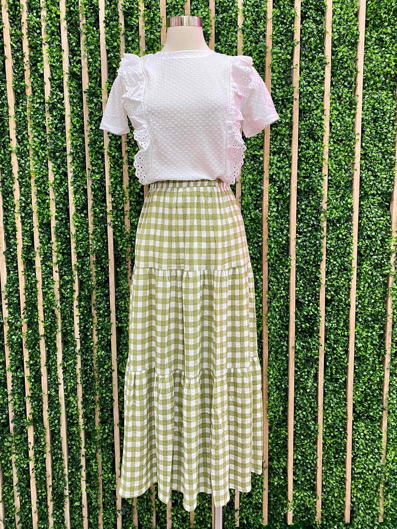 Olive Gingham Maxi Skirt