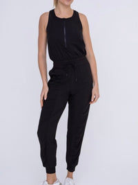 Black Half Zip Active Jumpsuit