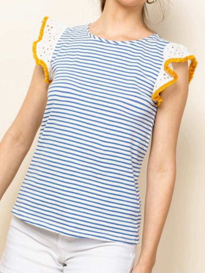 Eyelet Detail Angel Sleeve Top