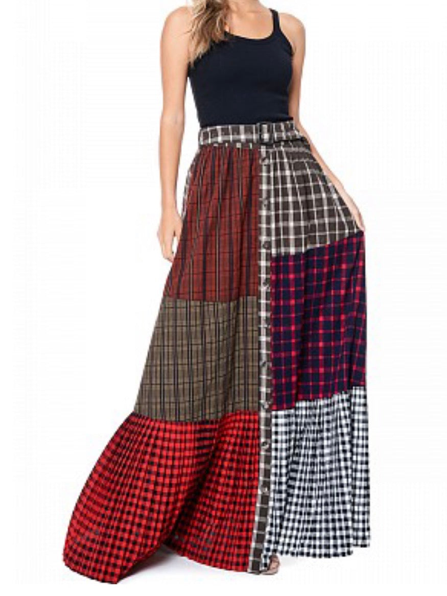 Color Block Patch Print Maxi Skirt