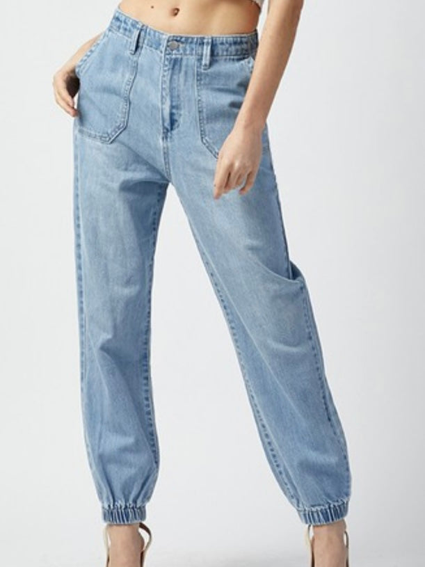 High Rise Denim Jogger Jeans