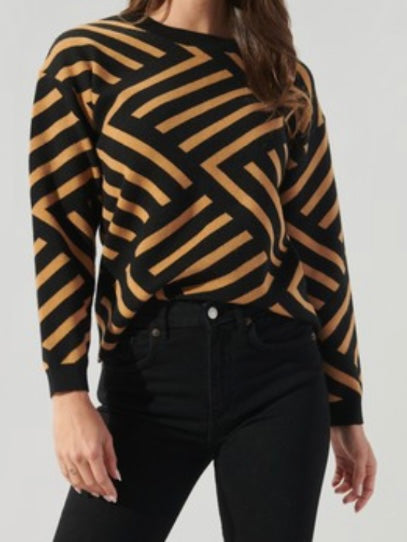 Tan Black Geo Sweater