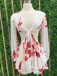 Red FLoral Cutout Romper