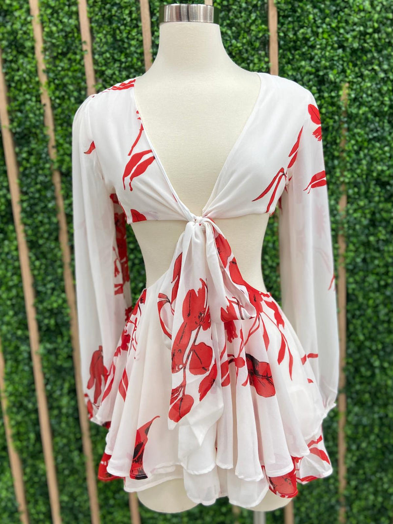 Red FLoral Cutout Romper