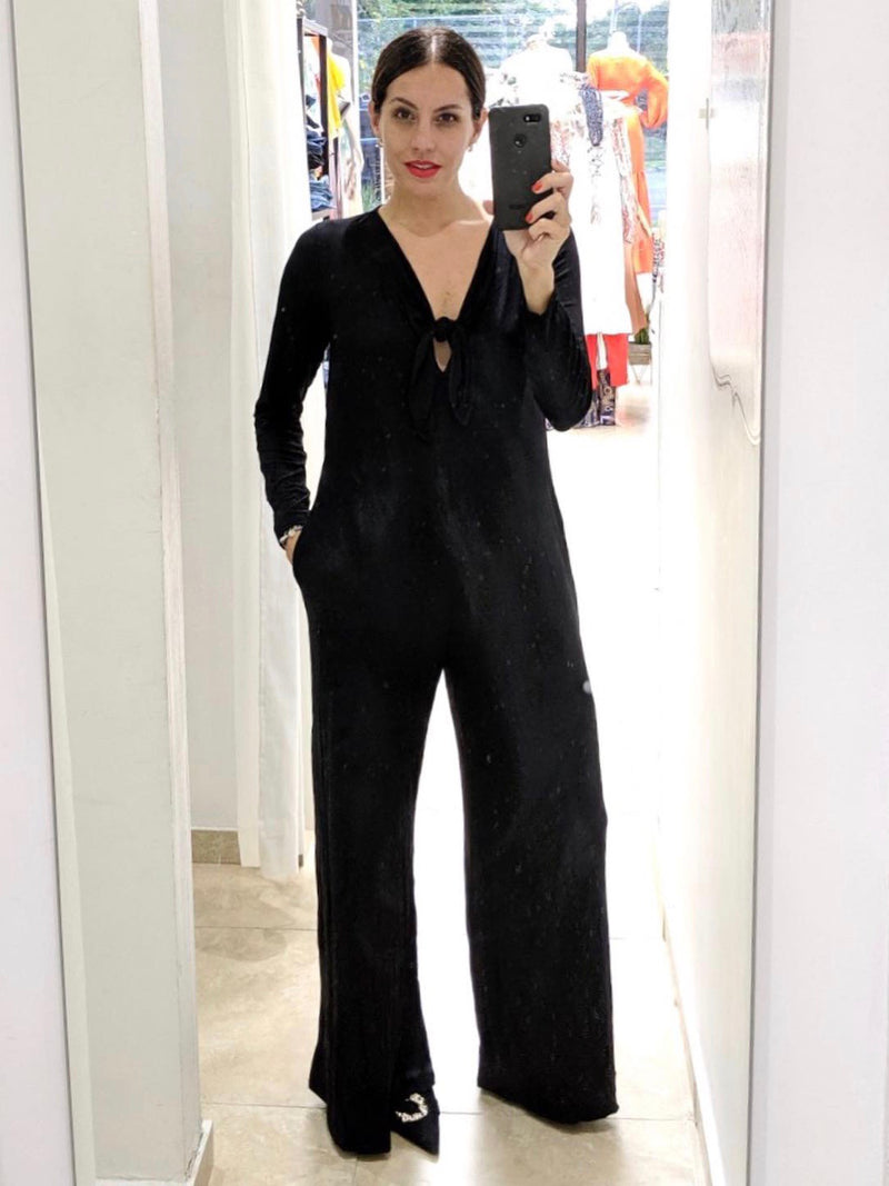 Black Tie Detail Loose Jumpsuit